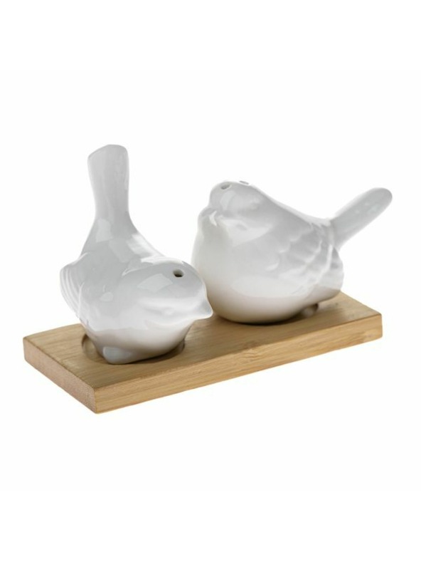 Casa de Engel Порцеланова солница и пипер на бамбуков поднос - птички, 1/48