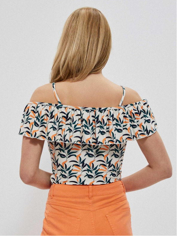 Moodo Кремаво-зелен дамски щампован топ Moodo