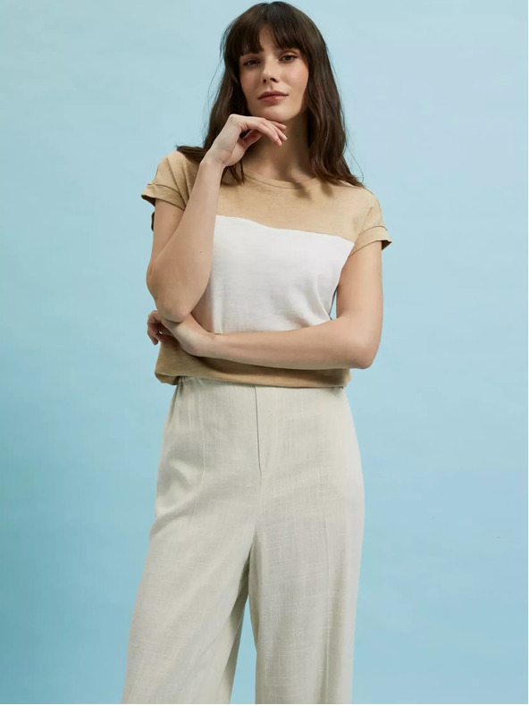 Moodo Бяла и бежова дамска раирана риза Moodo