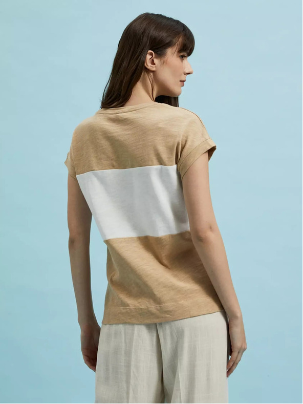 Moodo Бяла и бежова дамска раирана риза Moodo