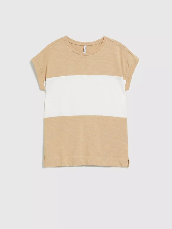 Moodo Бяла и бежова дамска раирана риза Moodo