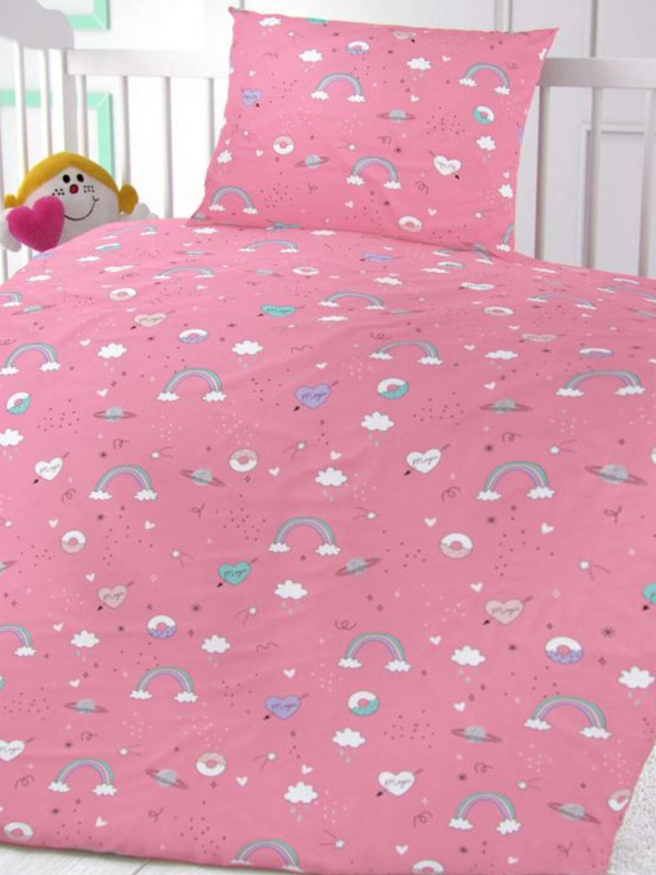 Kvalitex Памучно спално бельо за детско креватче Obláčky pink
