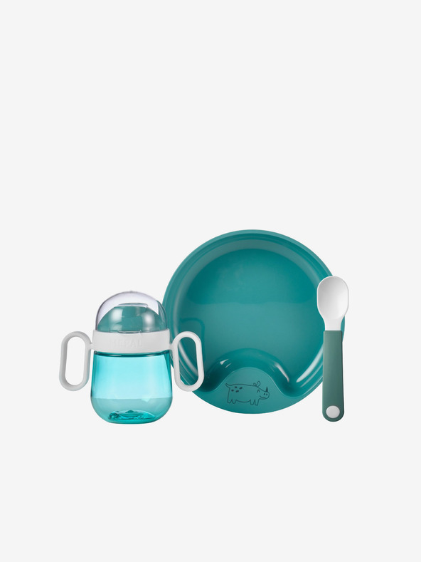 Mepal Комплект чаша, чиния и лъжица в петролено синьо Mepal Mio