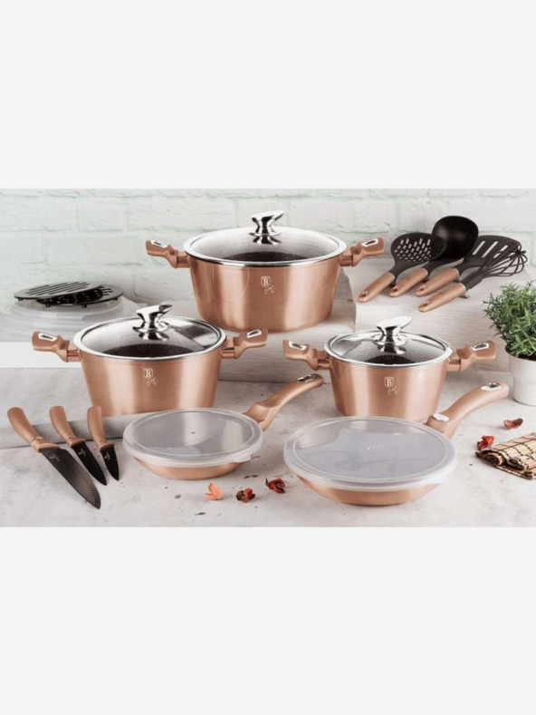 Berlingerhaus Тенджера с мраморно покритие и капак 24 см Rosegold Metallic Line BERLINGERHAUS