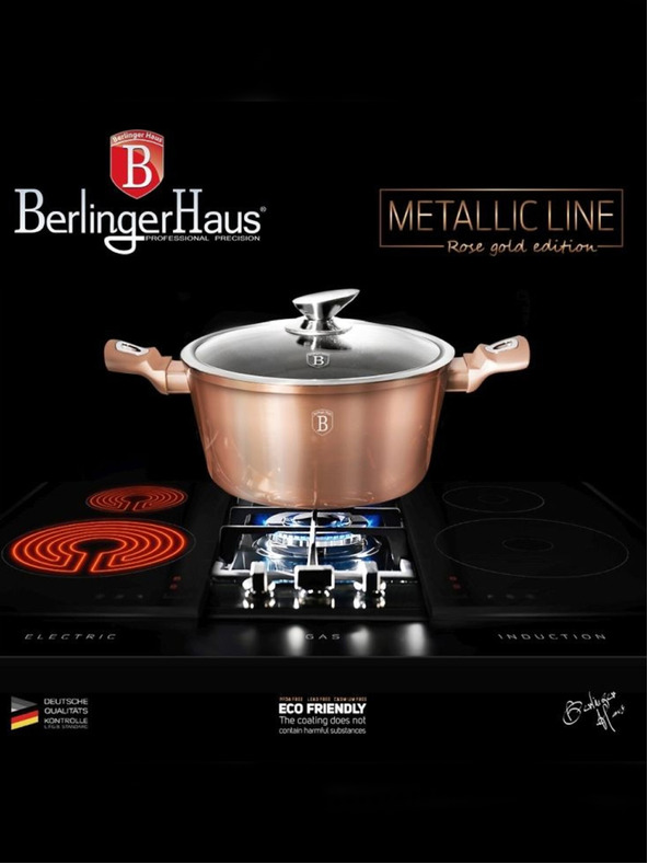 Berlingerhaus Касерола с мраморна повърхност и капак 30 см Rosegold Metallic Line BERLINGERHAUS