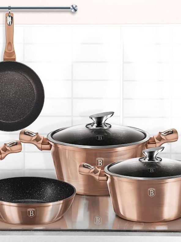 Berlingerhaus Касерола с мраморна повърхност и капак 30 см Rosegold Metallic Line BERLINGERHAUS