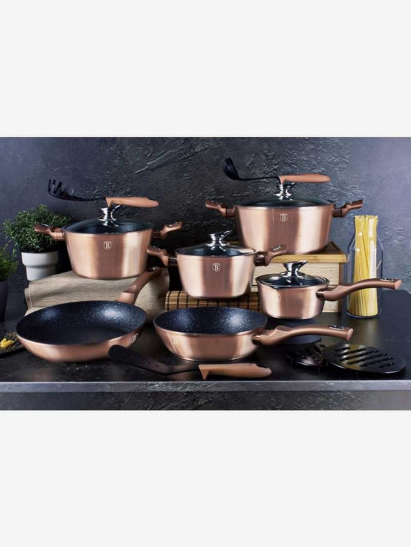 Berlingerhaus Касерола с мраморна повърхност и капак 28 см Rosegold Metallic Line BERLINGERHAUS