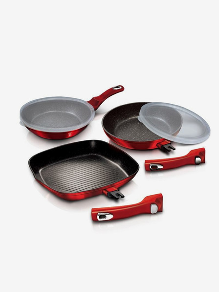 Berlingerhaus Комплект тигани с подвижна дръжка 5 бр. Burgundy Metallic Line грил BERLINGERHAUS