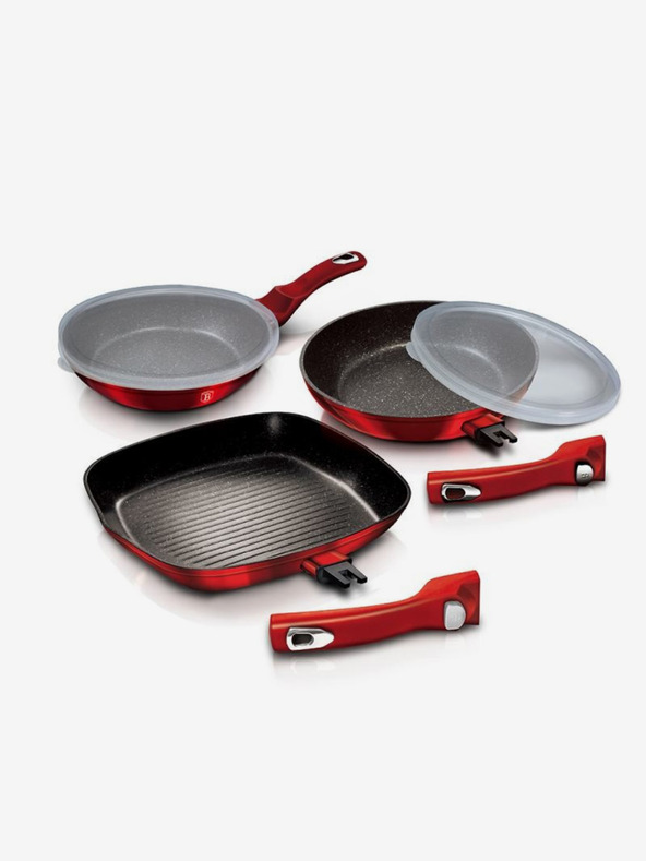 Berlingerhaus Комплект тигани с подвижна дръжка 5 бр. Burgundy Metallic Line грил BERLINGERHAUS