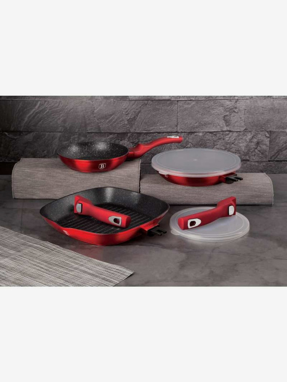 Berlingerhaus Комплект тигани с подвижна дръжка 5 бр. Burgundy Metallic Line грил BERLINGERHAUS