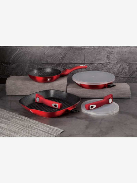 Berlingerhaus Комплект тигани с подвижна дръжка 5 бр. Burgundy Metallic Line грил BERLINGERHAUS