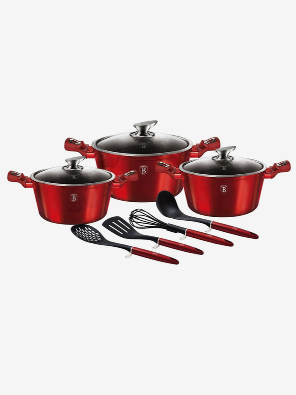 Berlingerhaus Комплект съдове с мраморна повърхност 10 бр. бургундска метална линия BERLINGERHAUS