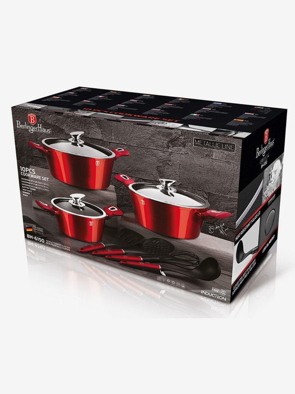 Berlingerhaus Комплект съдове с мраморна повърхност 10 бр. бургундска метална линия BERLINGERHAUS