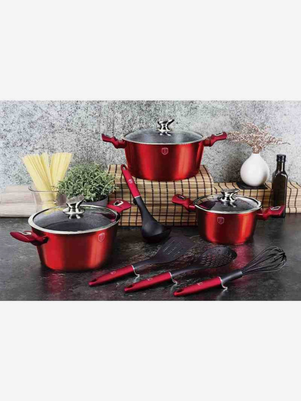 Berlingerhaus Комплект съдове с мраморна повърхност 10 бр. бургундска метална линия BERLINGERHAUS