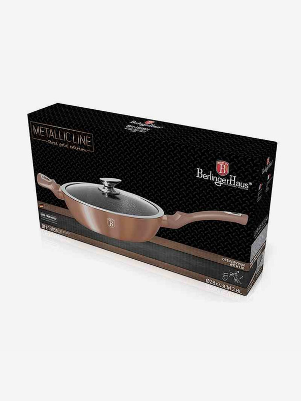 Berlingerhaus Дълбок тиган с мраморна повърхност и капак 28 см Rosegold Metallic Line BERLINGERHAUS