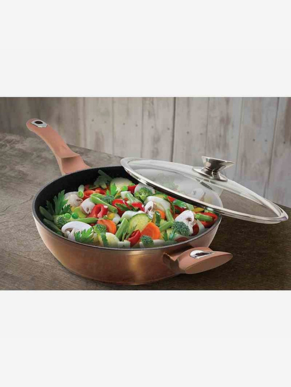 Berlingerhaus Дълбок тиган с мраморна повърхност и капак 28 см Rosegold Metallic Line BERLINGERHAUS