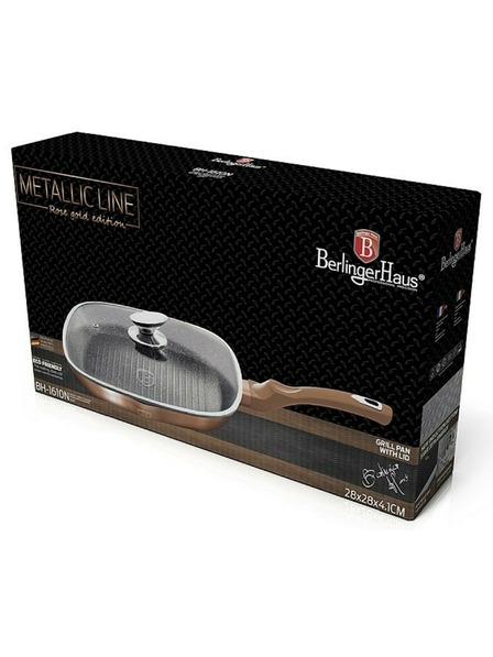 Berlingerhaus Грил тиган с мраморно покритие и капак 28 см Rosegold Metallic Line BERLINGERHAUS