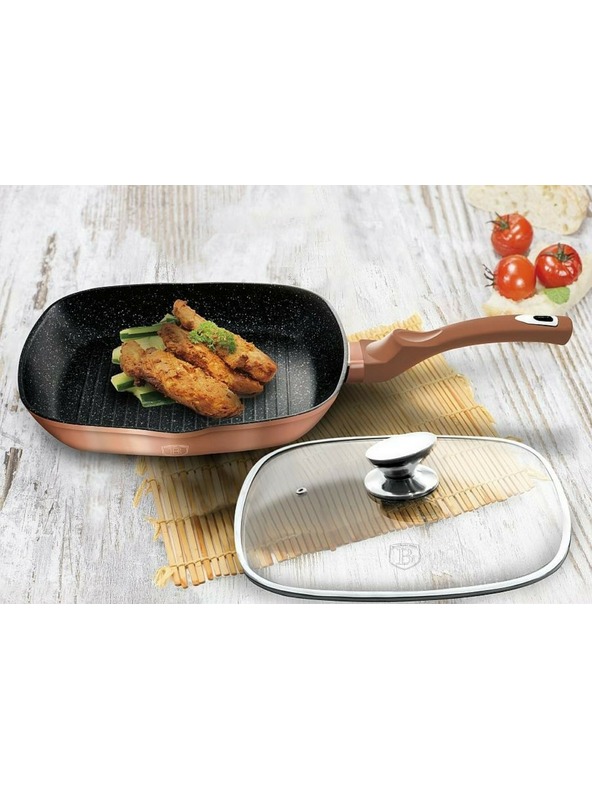 Berlingerhaus Грил тиган с мраморно покритие и капак 28 см Rosegold Metallic Line BERLINGERHAUS