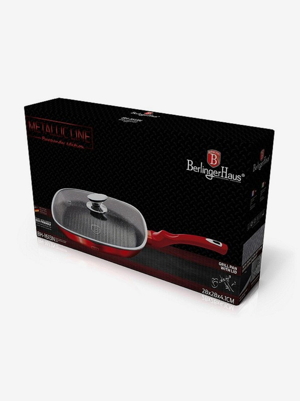 Berlingerhaus Грил тиган с капак и мраморна повърхност 28 см Burgundy Metallic Line BERLINGERHAUS