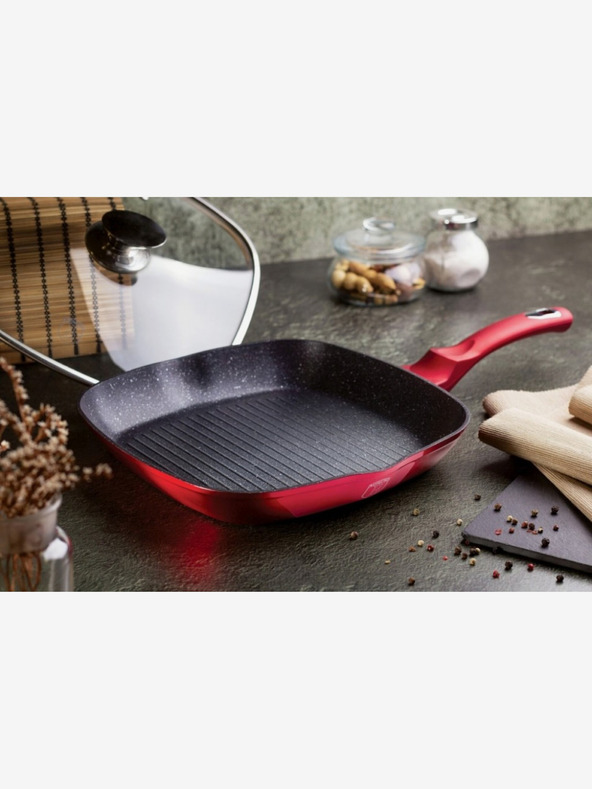 Berlingerhaus Грил тиган с капак и мраморна повърхност 28 см Burgundy Metallic Line BERLINGERHAUS