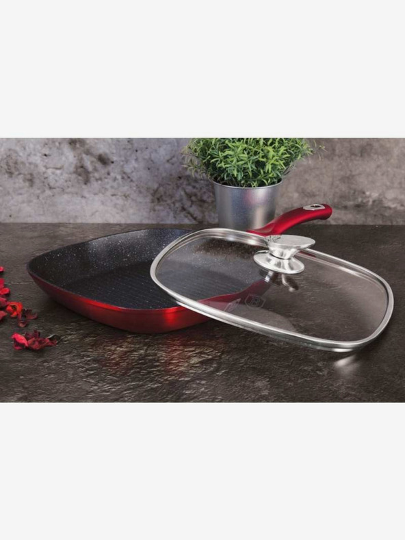 Berlingerhaus Грил тиган с капак и мраморна повърхност 28 см Burgundy Metallic Line BERLINGERHAUS