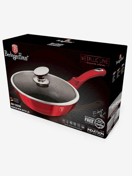 Berlingerhaus Тиган уок с капак и мраморно покритие 28 см Burgundy Metallic Line BERLINGERHAUS