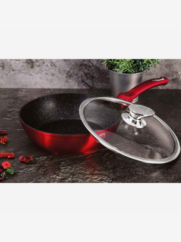 Berlingerhaus Дълбок тиган с мраморна повърхност и капак 24 см Burgundy Metallic Line BERLINGERHAUS
