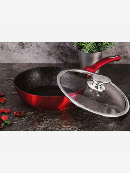 Berlingerhaus Дълбок тиган с мраморна повърхност и капак 24 см Burgundy Metallic Line BERLINGERHAUS