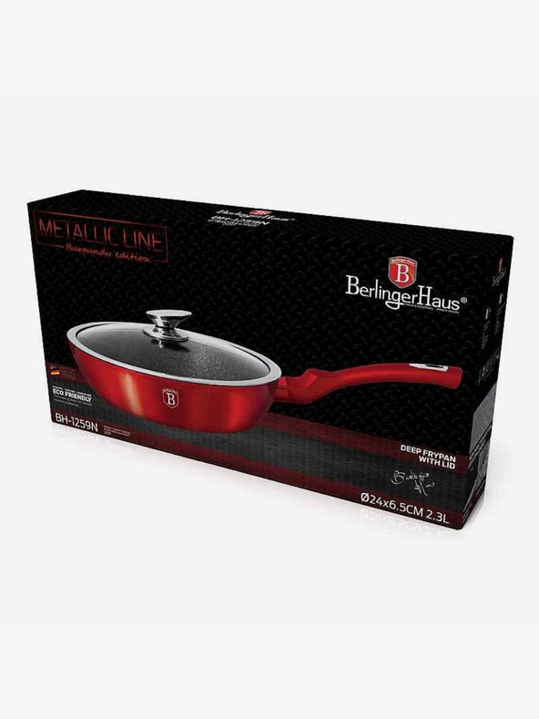 Berlingerhaus Дълбок тиган с мраморна повърхност и капак 24 см Burgundy Metallic Line BERLINGERHAUS