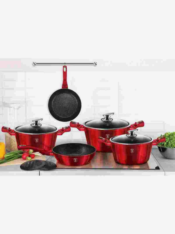 Berlingerhaus Дълбок тиган с мраморна повърхност и капак 24 см Burgundy Metallic Line BERLINGERHAUS