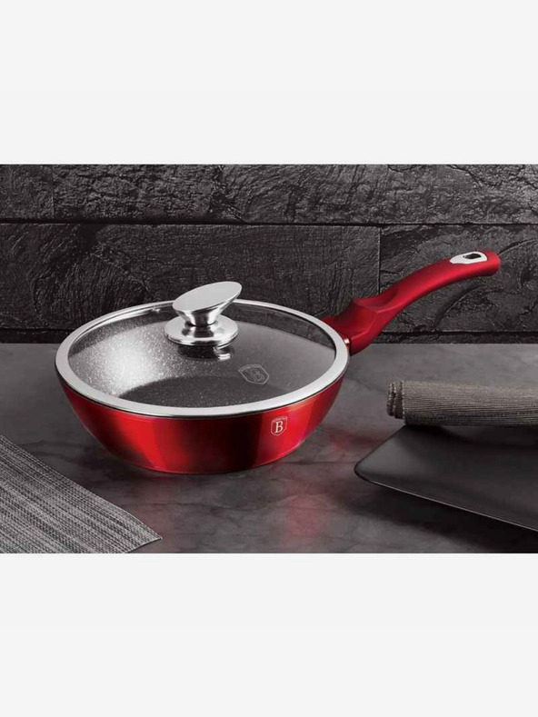 Berlingerhaus Дълбок тиган с мраморна повърхност и капак 24 см Burgundy Metallic Line BERLINGERHAUS