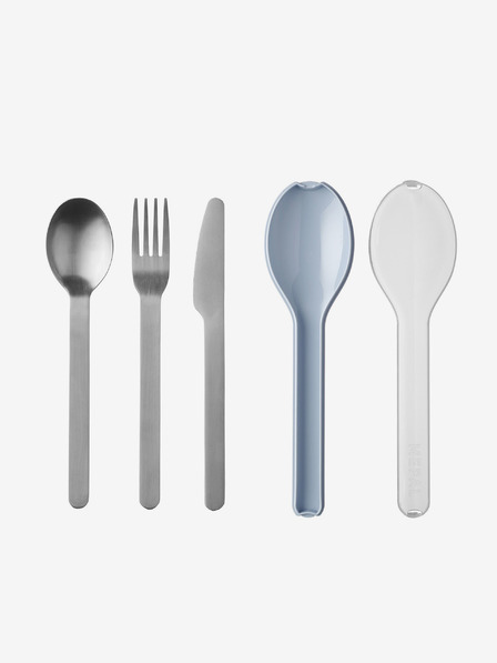 Mepal Комплект прибори за хранене от неръждаема стомана за пътуване в сребристо и светлосиньо Ellipse
