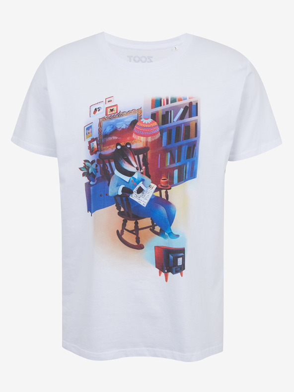 DOBRO Бяла мъжка тениска с принт Zoot DOBRO. Язовец