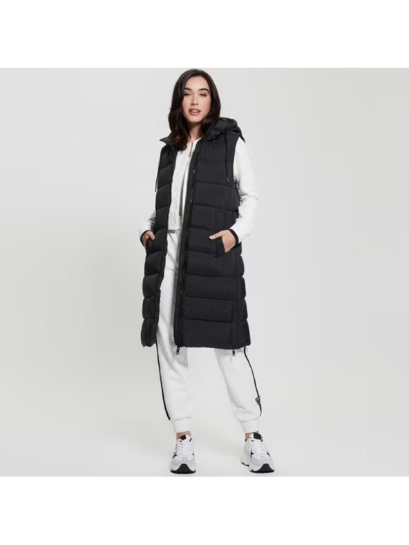 Guess Jeans Дамска черна пухена жилетка Guess jeans