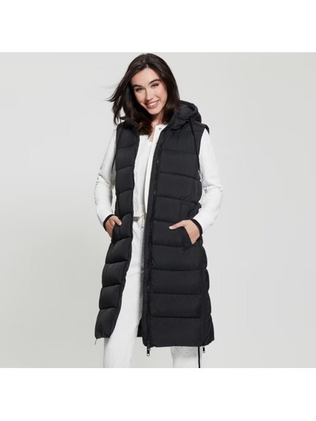 Guess Jeans Дамска черна пухена жилетка Guess jeans