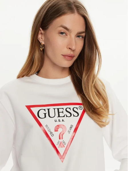 Guess Jeans Дамска бяла блуза с голямо трикутно лого Guess jeans
