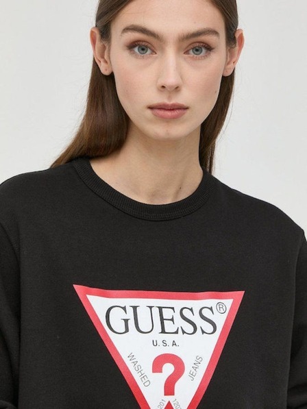 Guess Jeans Дамска черна блуза с голямо трикутно лого Guess jeans