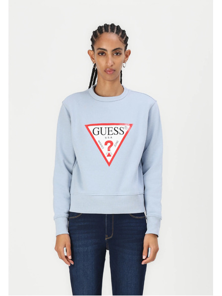 Guess Jeans Дамска светлосиня блуза с голямо трикутно лого Guess jeans
