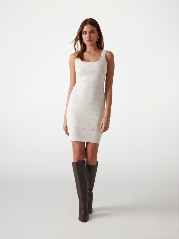 Guess Jeans Дамска бяла мини рокля от вълнена смес с 4G лого Guess jeans