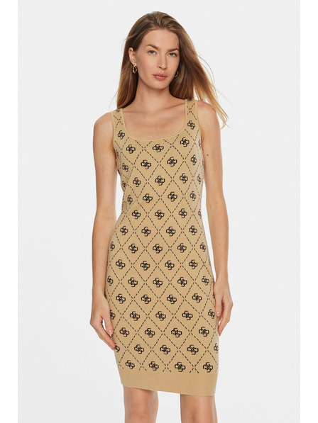 Guess Jeans Дамска бежова мини рокля от вълнена смес с 4G лого Guess jeans