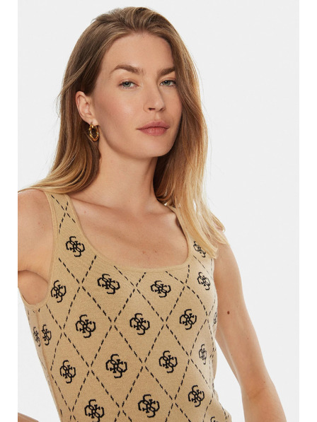 Guess Jeans Дамска бежова мини рокля от вълнена смес с 4G лого Guess jeans