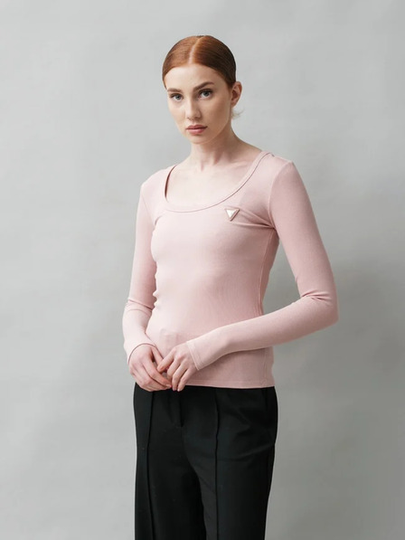 Guess Jeans Дамска розова тениска с дълъг ръкав Guess jeans