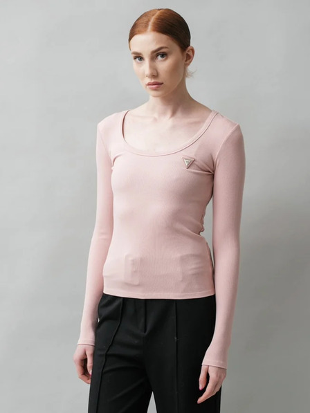 Guess Jeans Дамска розова тениска с дълъг ръкав Guess jeans