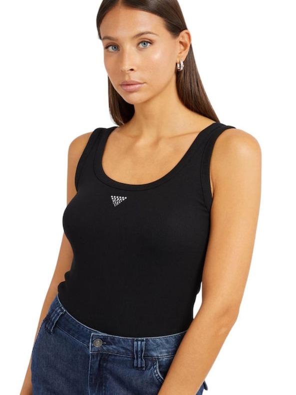 Guess Jeans Дамско черно тилко с малък триъгълен лого Guess jeans