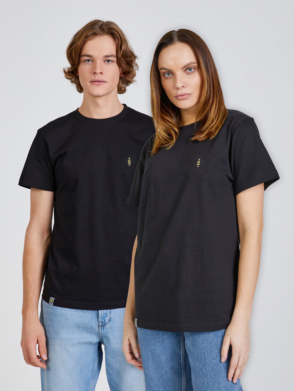 DOBRO Черна унисекс тениска с бродерия на пчели GOOD. for Forsage