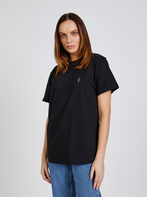 DOBRO Черна унисекс тениска с бродерия на пчели GOOD. for Forsage