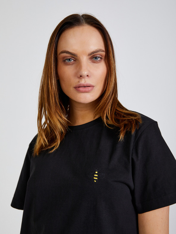 DOBRO Черна унисекс тениска с бродерия на пчели GOOD. for Forsage