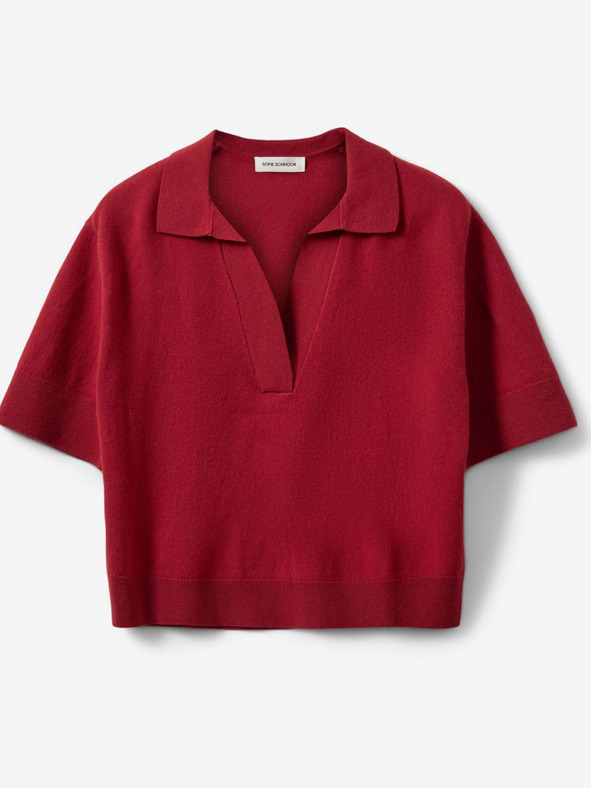 Sofie Schnoor Червена дамска риза с вълнен пуловер Sofie Schnoor