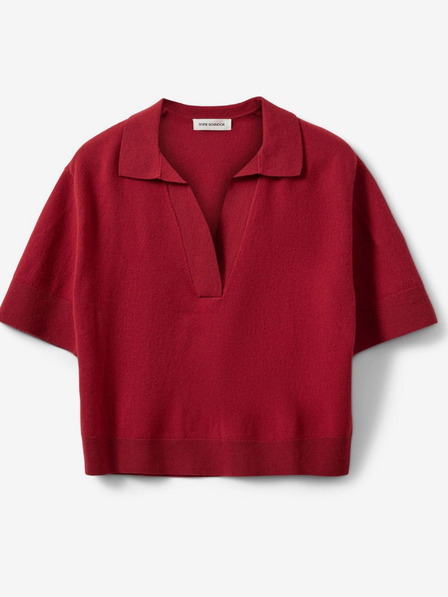 Sofie Schnoor Червена дамска риза с вълнен пуловер Sofie Schnoor