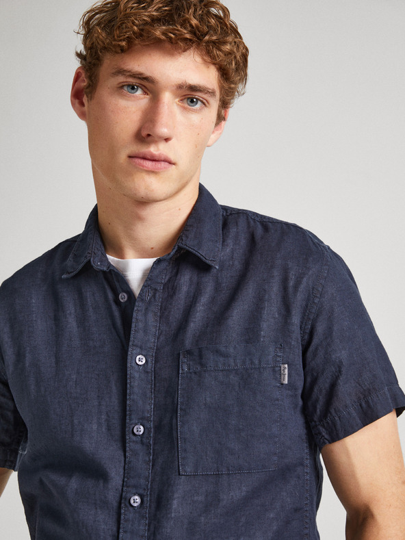 Pepe Jeans Тъмно синя мъжка риза с къс ръкав Pepe Jeans